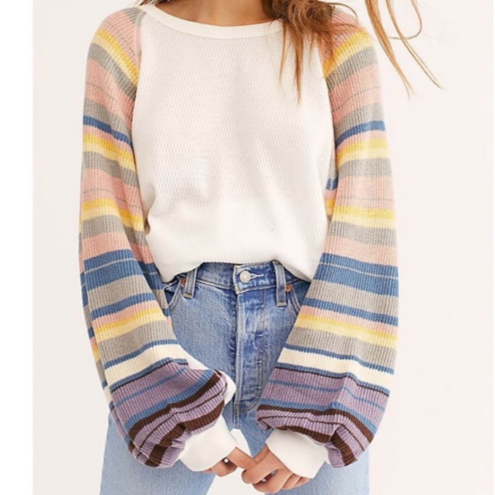 Free People Thermal Stripe Sleeve Sweater
